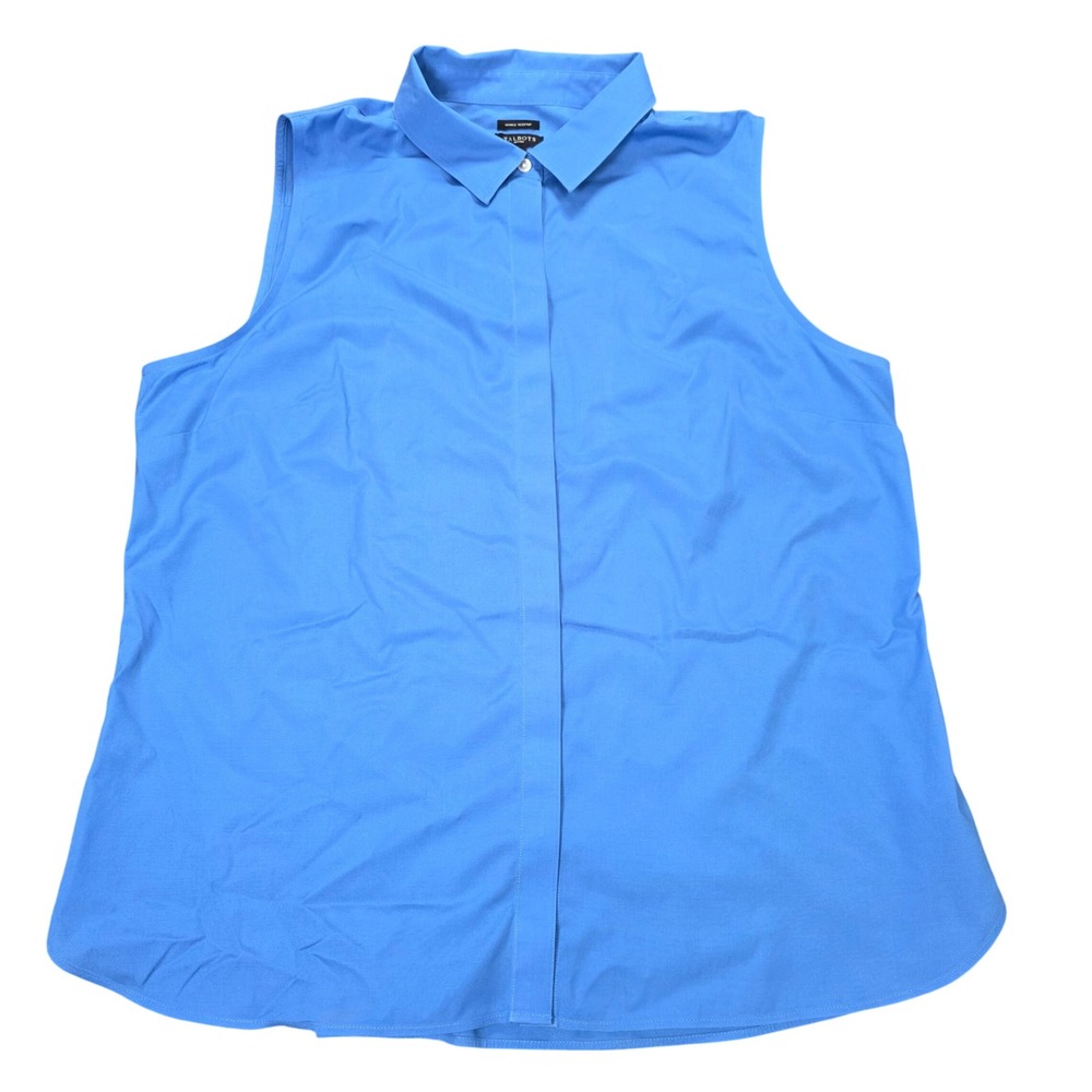 Talbots Wrinkle Resistant Button Down Shirt Women's Size 16P Blue Sleeveless